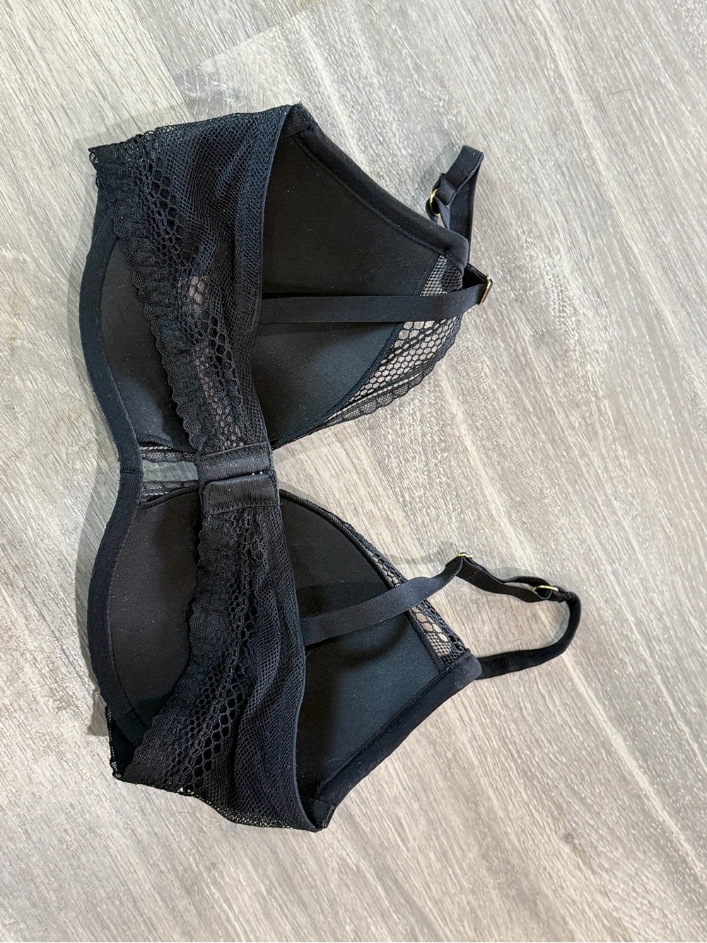 Victoria's Secret Black Lace Mesh Push-Up Bra 34D Gold Hardware - Picture 3 of 7